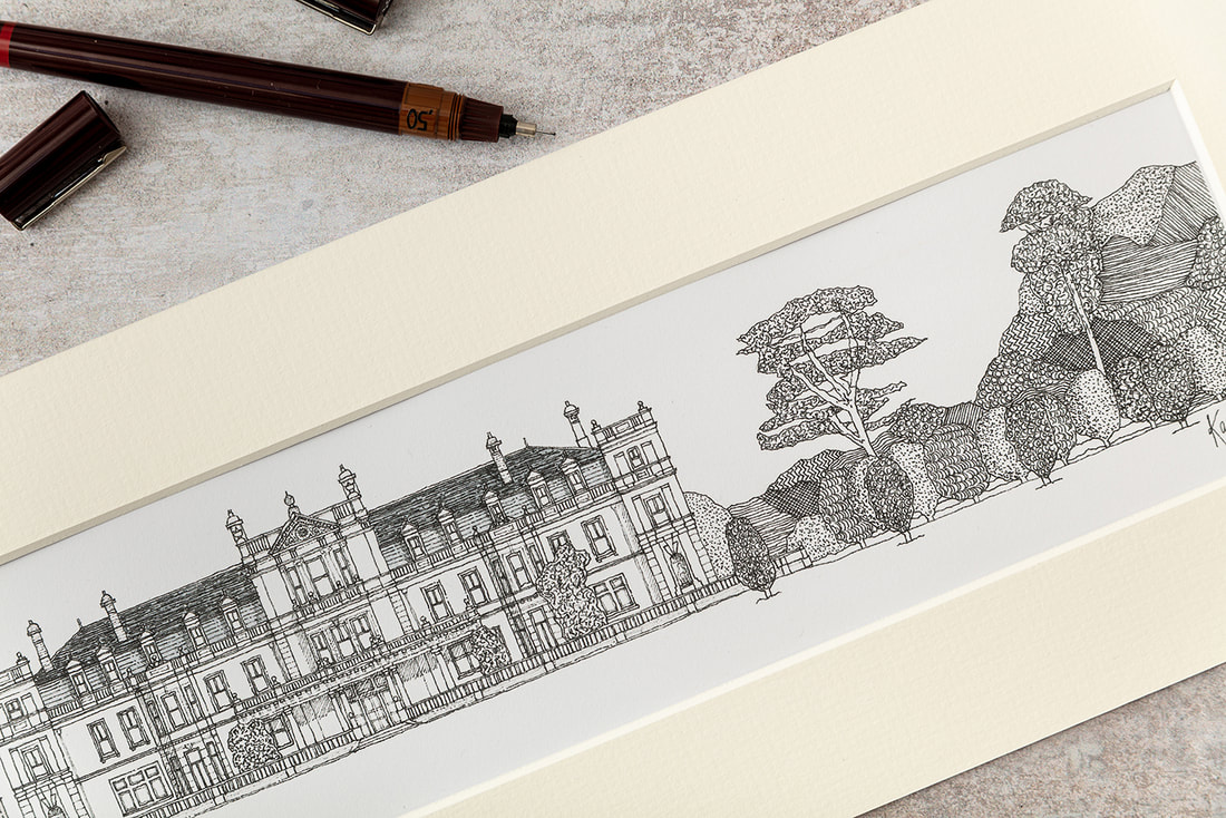Katherine Jones Architectural Hand Drawing of Dyffryn Gardens, a National Trust property