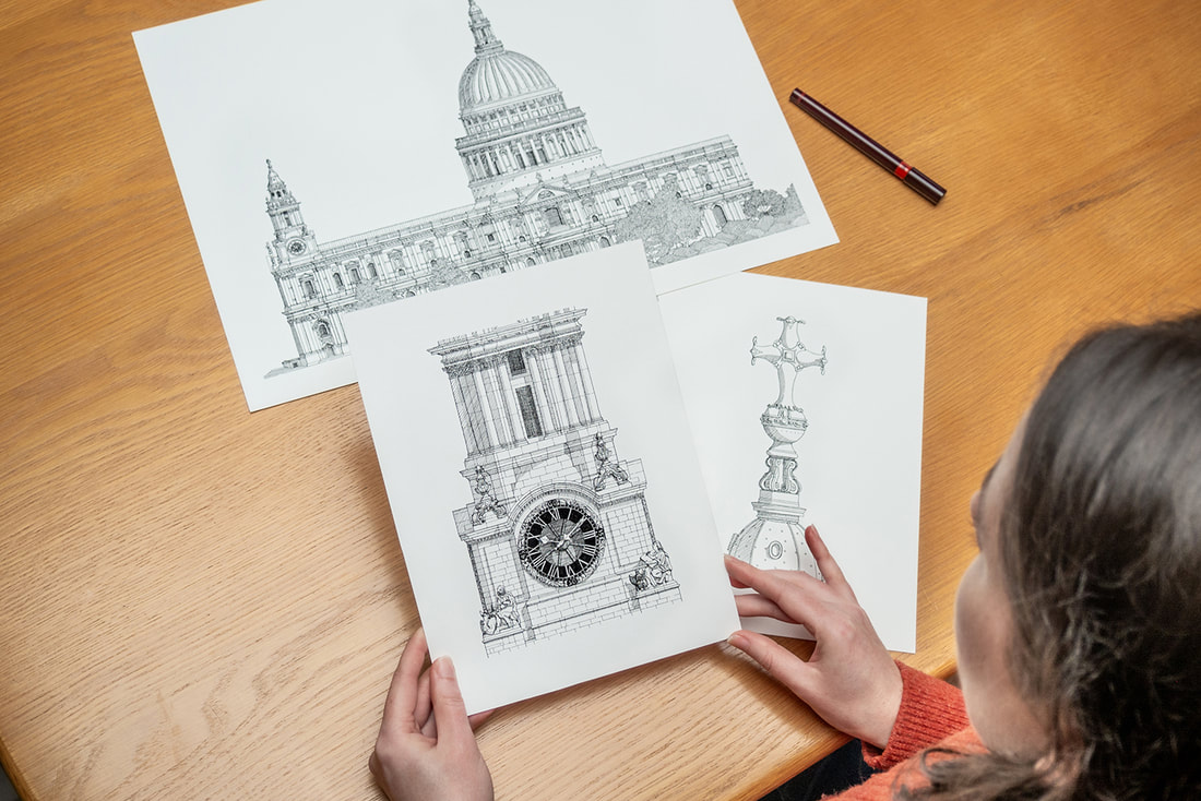 Katherine Jones Holding Prints of St Paul's Cathedral Drawing Landscape