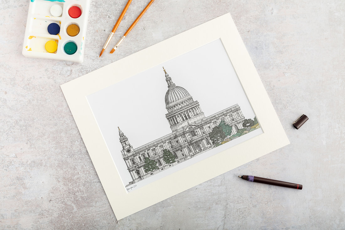 Katherine Jones St Paul's Cathedral South Elevation A4 Mounted Print