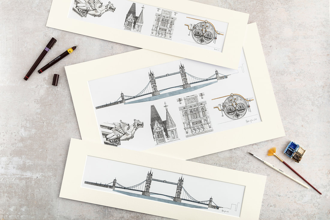 Katherine Jones Tower Bridge Collection of Prints - Architectural Illustrations
