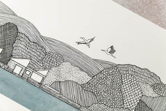 Katherine Jones Storks Grange University Commission - Detail of Drawing with Cwmbran Boating Lake